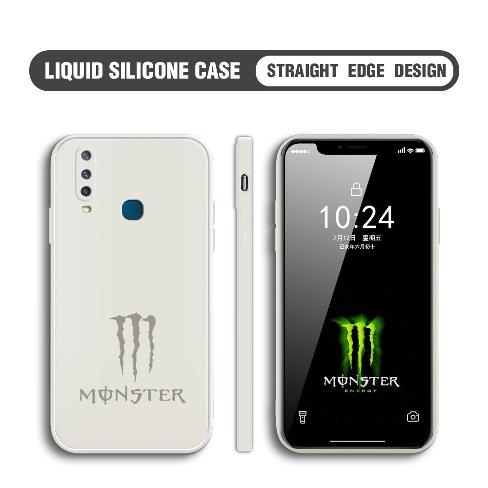 Hontinga for Vivo Y17 Case Fashion Monster Energy Silicone Square Edge Phone Cases Full Cover Camera Shockproof Protection Rubber Case