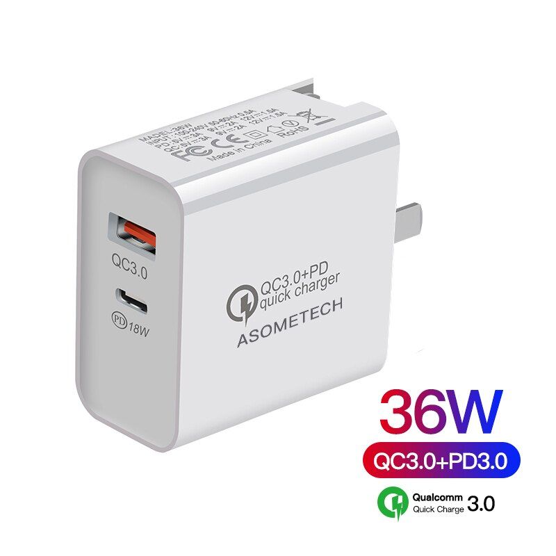 USB Type C Charger, 36W Dual USB Fast Charger With Quick Charge 3.0 USB Charging Port, PD 3.0 USB C Fast Wall Charger For iPhone