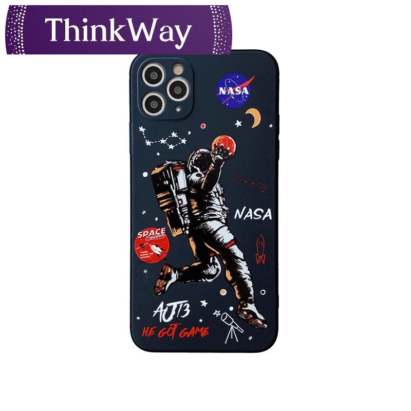 Luxury Square Silicone Case for iPhone 12 11 Pro Max Mini SE  6 6S 7 8 Plus Fashion Astronaut NASA Soft Phone Full Cover Cases for iPhone X Xs Xr 7P 8P Cartoon Casing