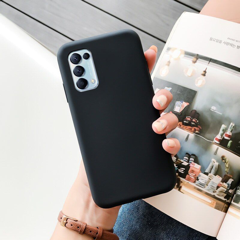 For OPPO Reno 5 Case Silicone Case Macaron Colors Candy Soft TPU Simple Black Casing Phone Back Cover