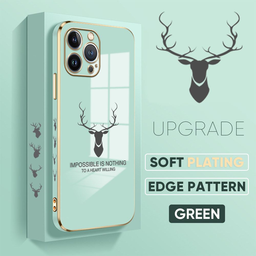 TA for iPhone 13 Pro Back Cover + Free Lanyard Simple Antlers Luxury 6D Plating Case Side Pattern Soft Silicone Square Phone Cases