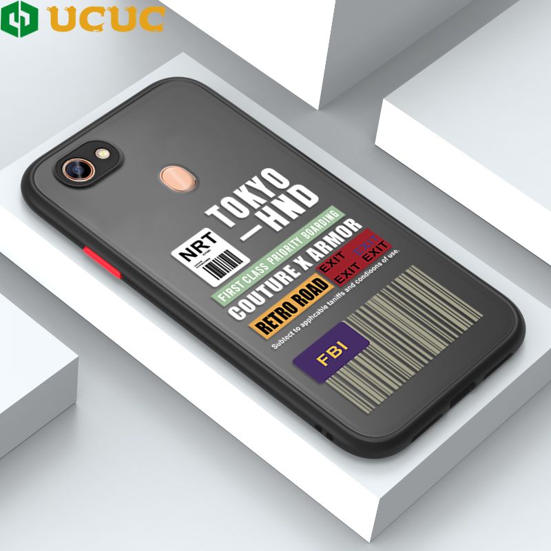 UCUC for OPPO F5 A73 A75 A75s Back Cover FBI Sticker Frosted Transparent Hard Phone Case Thin Shockproof Full Cover Camera Protect Case