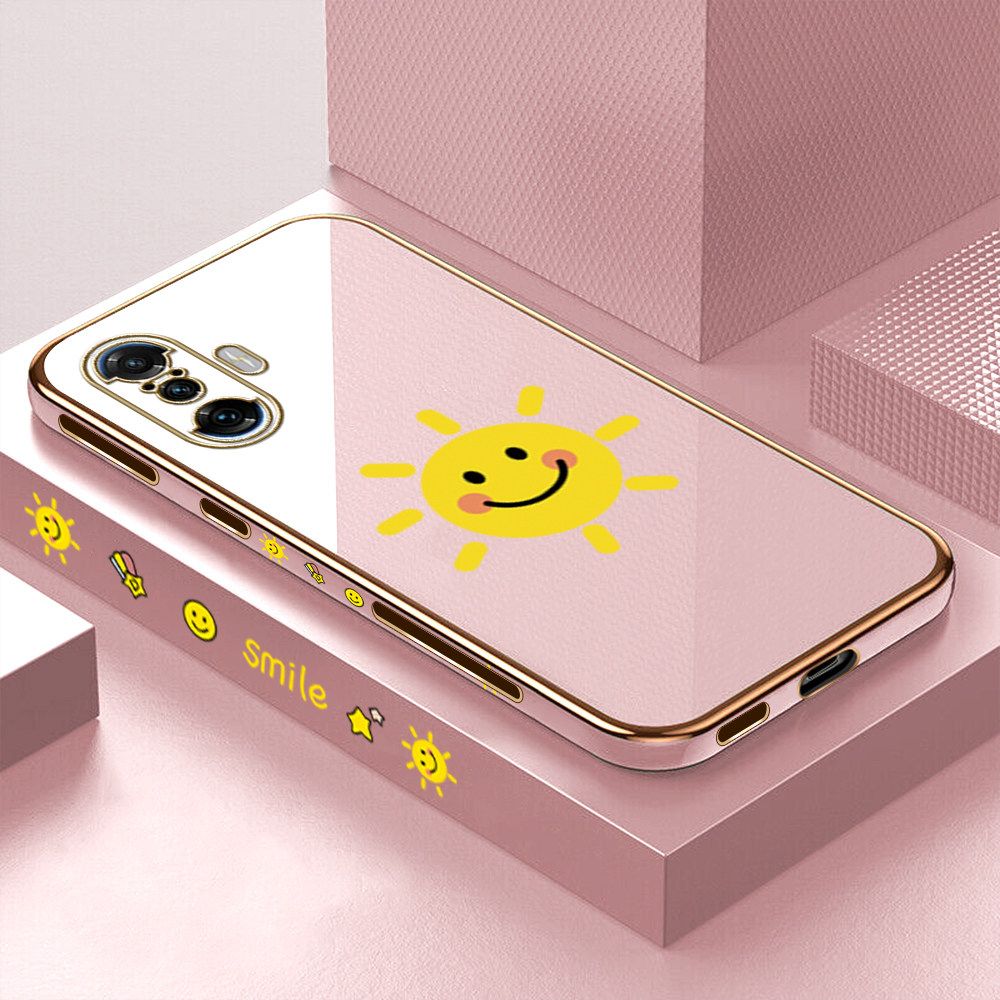ZeroQiQi for Xiaomi Poco F3 GT Redmi K40 Gaming Back Cover Smiling Sun Luxury 6D Plating Case Side Pattern Soft Silicone Square Phone Cases + Free Lanyard