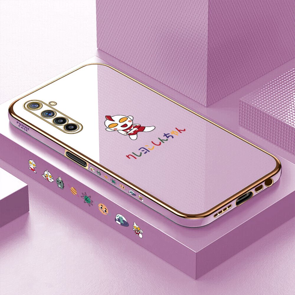 Luxury 6D Plating Case for Realme 6 Cartoon Hero Side Pattern Back Cover Soft Silicone Square Phone Cases + Free Lanyard
