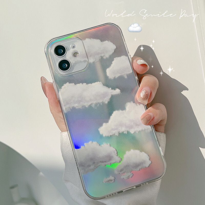Cloud Pattern Case with Laser Card Transparent Soft Cover for iPhone 14promax/14pro/14plus/14/13promax/13pro/13mini/13/12promax/12pro/12 Mini /12/11promax/11pro/11/ XR / XS Max / X/Xs/7 /8 Plus/7plus