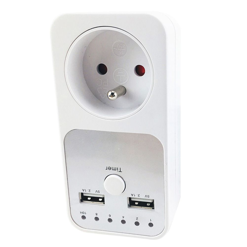 EU/UK/France Plug 2 USB Ports Wall Mount Timer Switch Countdown Socket Charger