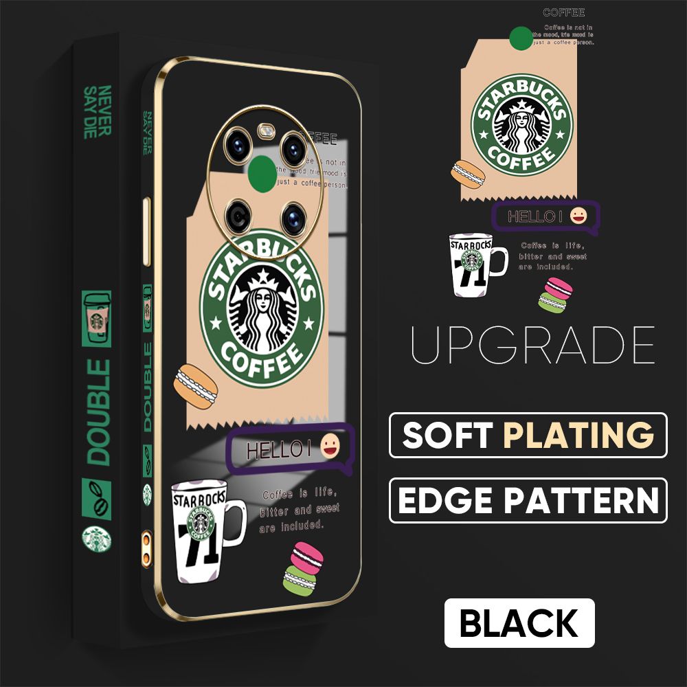 Jizetin (Free Lanyard) Huawei Mate 40 Back Cover Coffee Macarons Luxury 6D Plating Case Side Pattern Soft Silicone Square Mobile Phone Cases