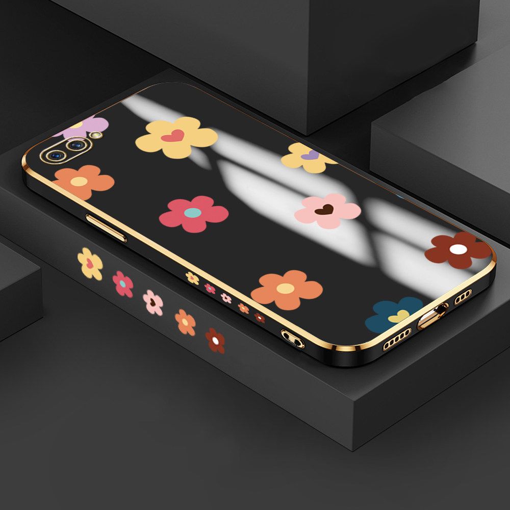 Jizetin (Free Lanyard) OPPO A3S / A12E / Realme C1 Case INS Style Flower Luxury 6D Plating Soft Casing Silicone Ultra Thin Phone Cover