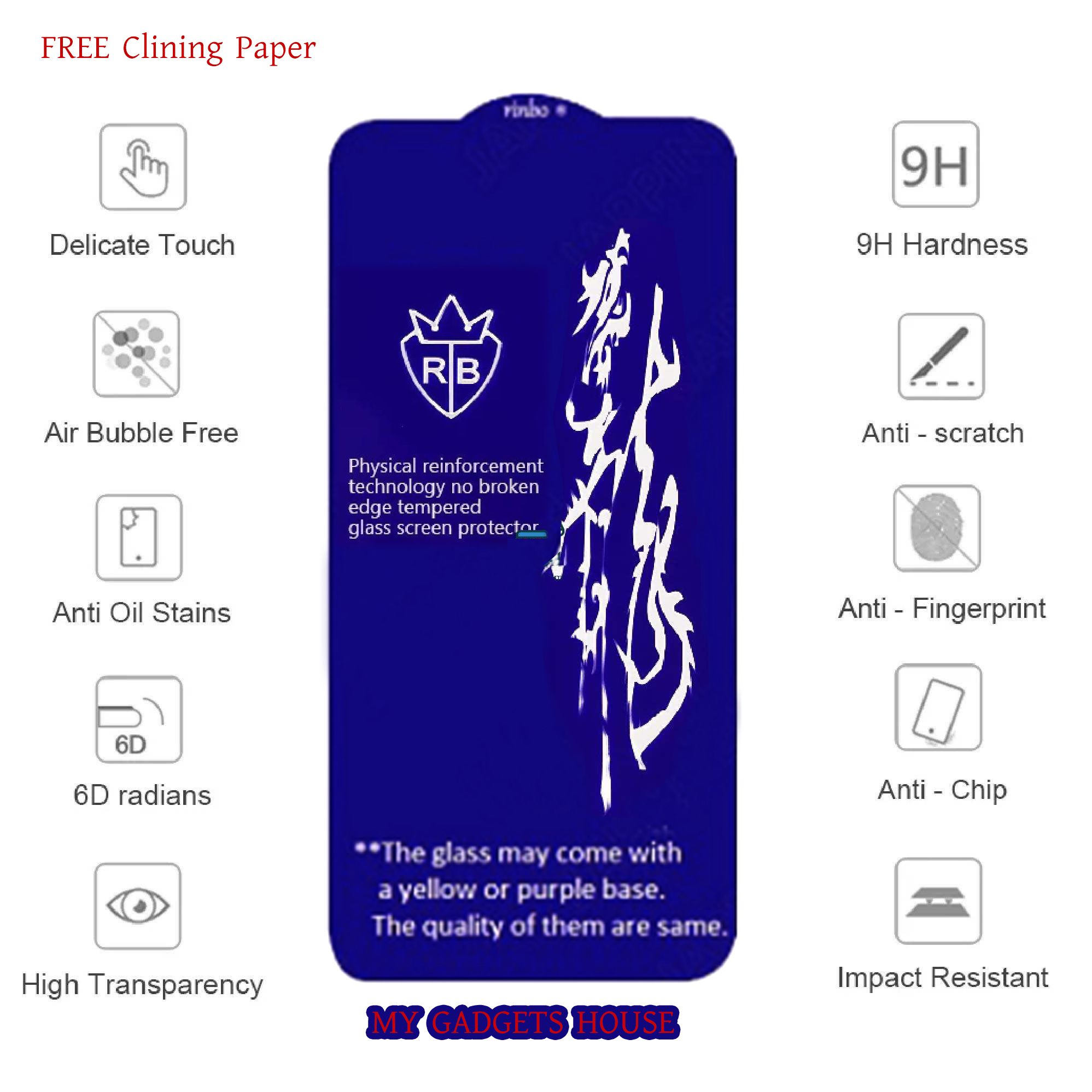 Rainbow Premium Full Screen Protector For Redmi Note 8 Protective  Glass