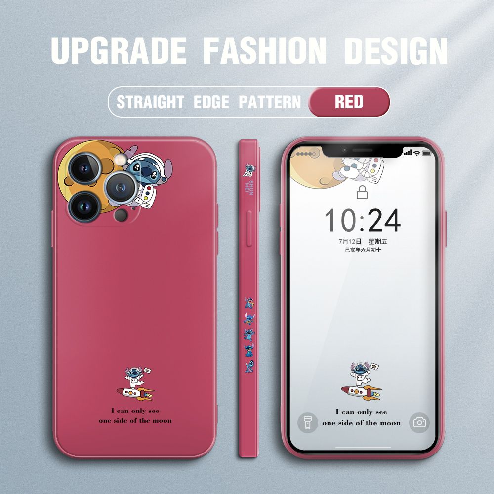Jizetin for iPhone 13 Pro Case Side Design Phone Cover  Astronaut Stitch Cover Square Edge Pattern Liquid Silicone Trend Case