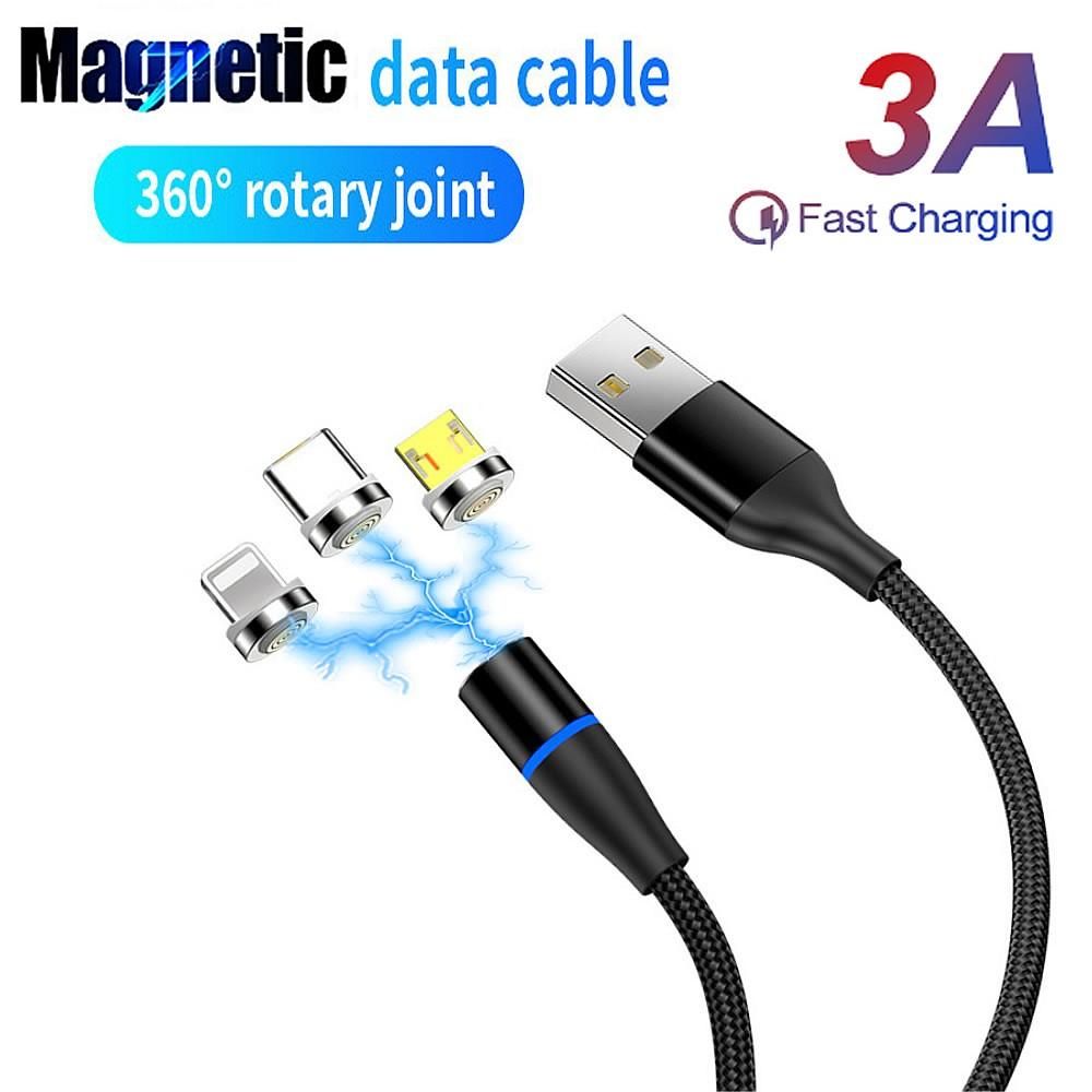 Cwxuan 3 in 1 Magnetic Cable Kit 3A Fast Charging Data Cable For iPhone Huawei Xiaomi Samsung Vivo