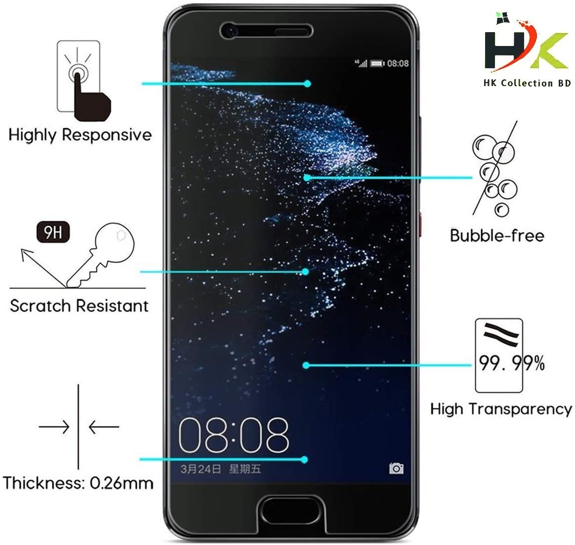 Huawei P10 Plus Tempered Glass Screen Protector 2.5D -Transparent