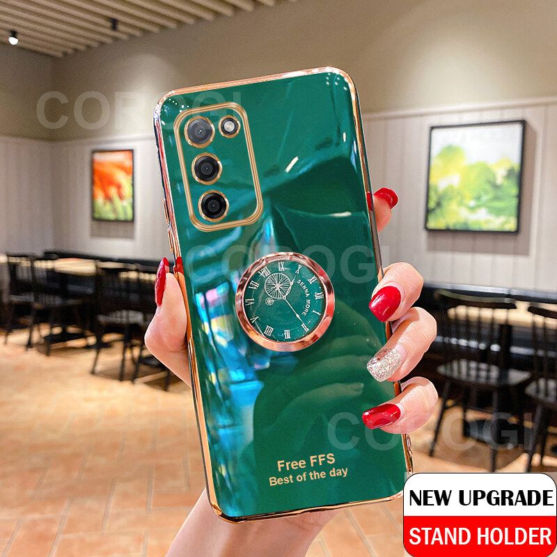 For Samsung Galaxy A03S Cover + Ring Holder Ultra Thin Shiny Plating Bumper Stand Phone Case Soft TPU Silicone Shockproof Protective Back Cover