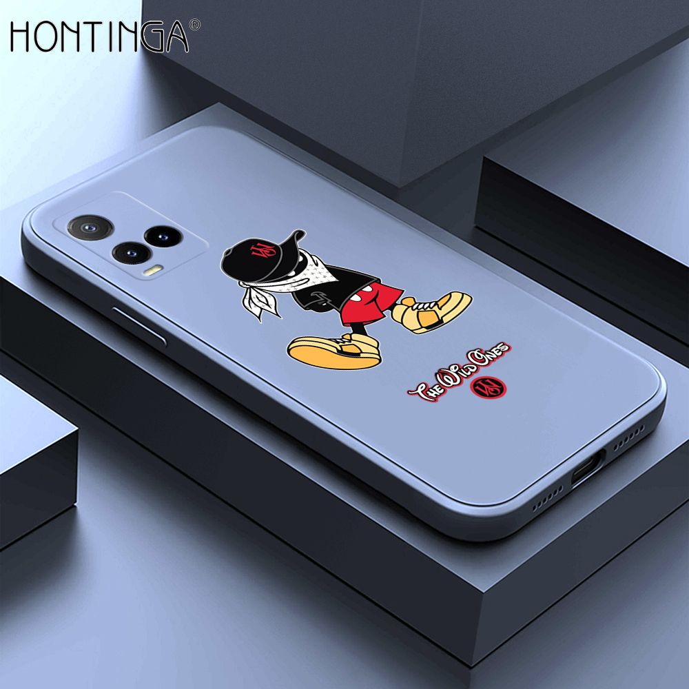 Hontinga for Vivo Y21 2021 Case Cartoon Masked Mouse Phone Case Soft Square Edge Silicone Cases Full Lens Cover Shockproof Protection Cover