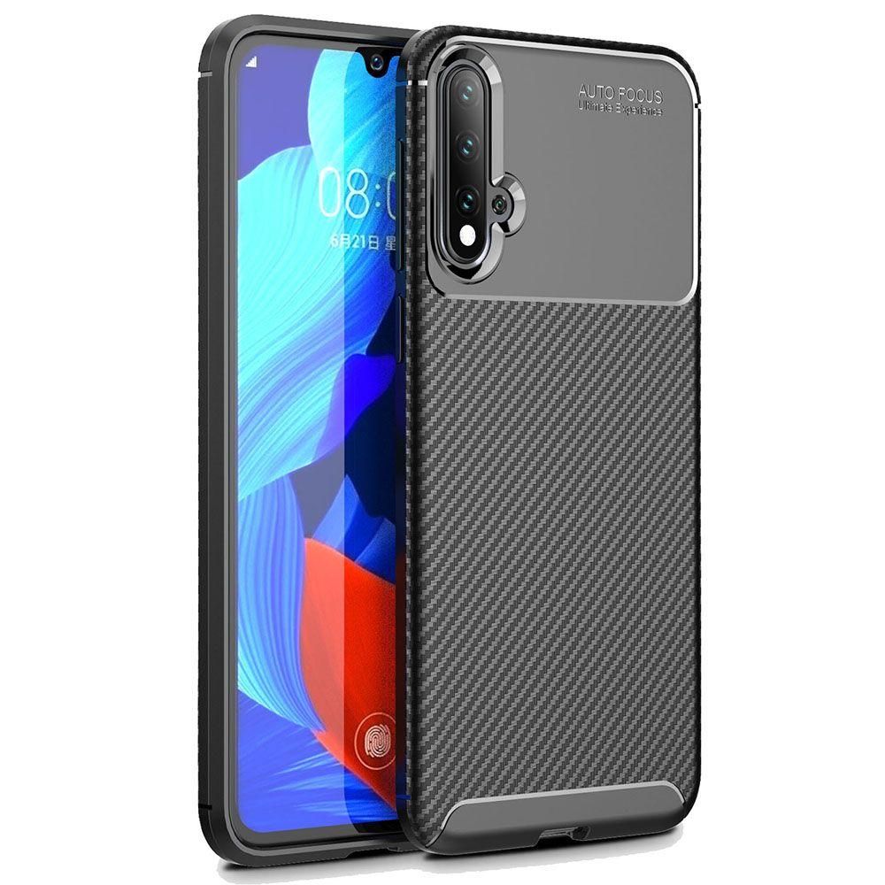 For Huawei Nova 5 Case Soft Back Cover Anti-knock TPU Bumper Carbon Fiber Phone Case