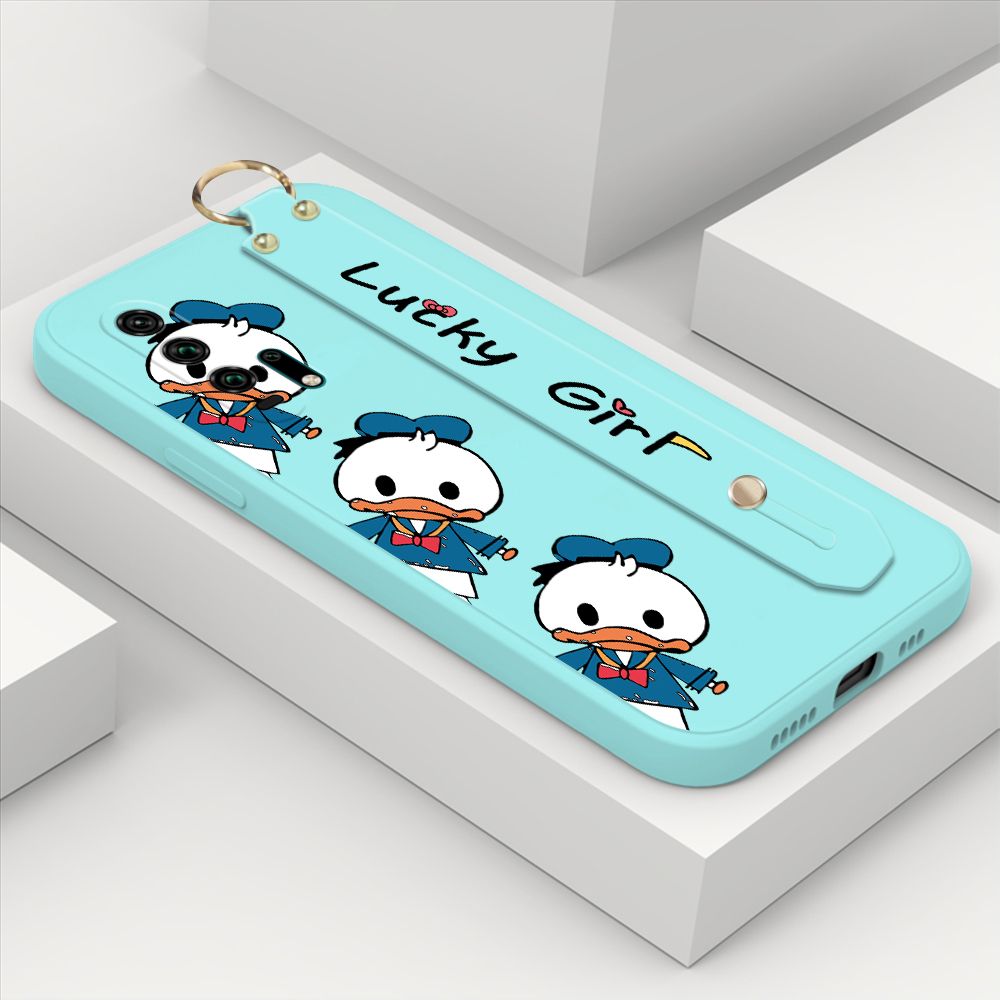ZeroQiQi for Honor 20 Pro Wrist Strap Case Cute Cartoon Little Duck Phone Case Square Edge Liquid Silicone Case Full Cover Camera Shockproof Protective Cases