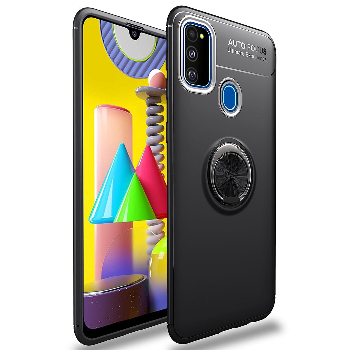 For Samsung Galaxy M31 360 Degree Rotating Ring Clip Holder Case (Compatible with Magnetic Car Mount) Resilient TPU Drop Protection Armor Protective Case Cover