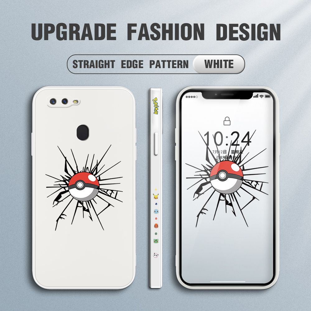 Jizetin for OPPO F9 Case Cartoon Pokémon Pocket Monster Design Side Design Phone Case Square Edge Pattern Liquid Silicone Cases Full Cover Camera Shockproof Protective Case