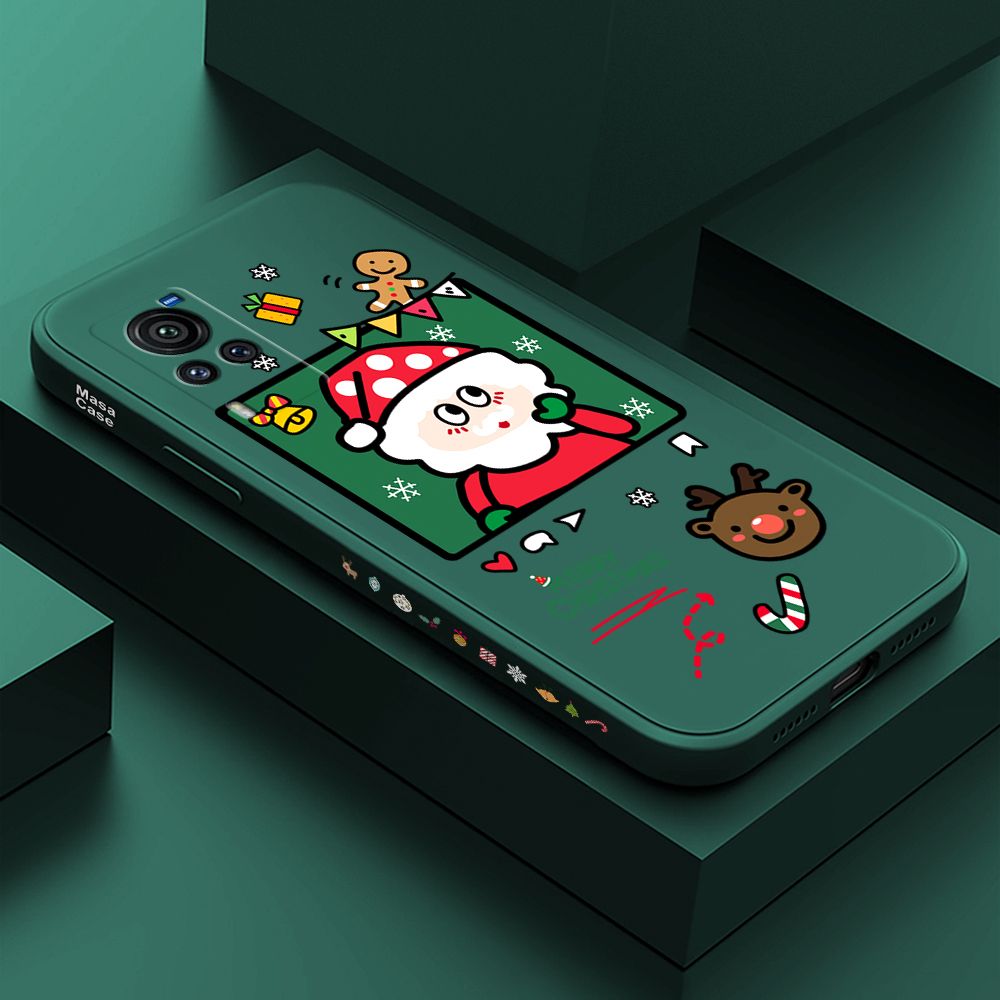 ZeroQiQi for Vivo X60 Pro 5G Case Santa Claus Christmas Gifts Side Printing Cases Soft Liquid Silicone Phone Cover