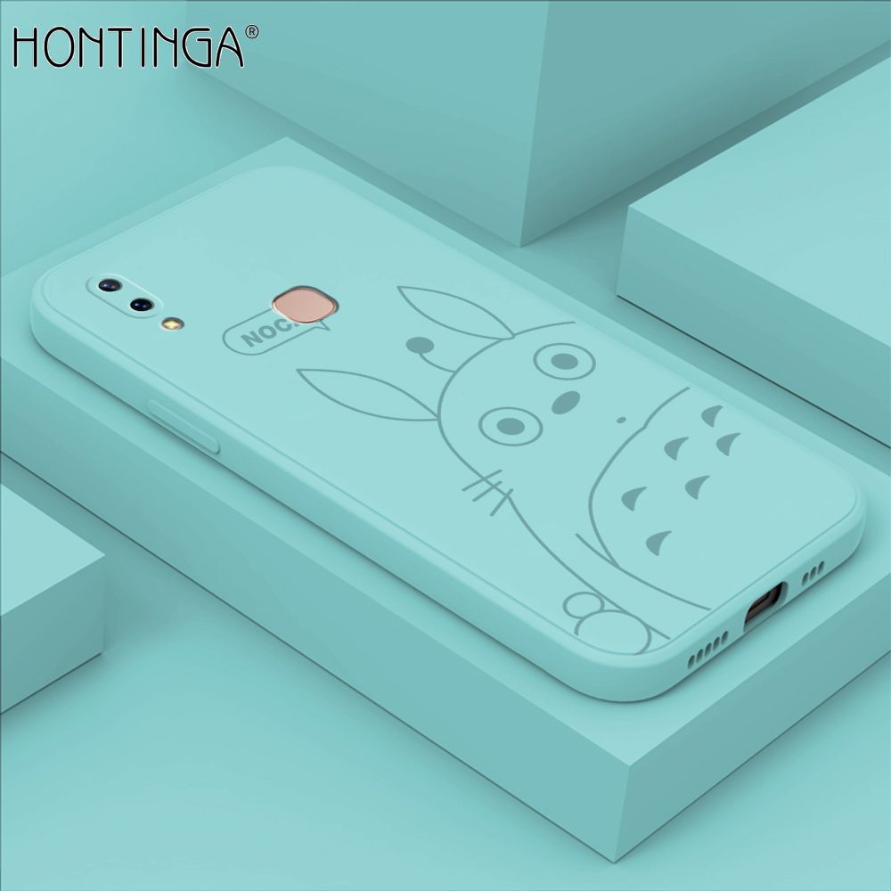 Hontinga for Vivo V9 Case Cartoon Cute Totoro Pattern Back Cover Soft Square Edge Liquid Silicone Phone Cases