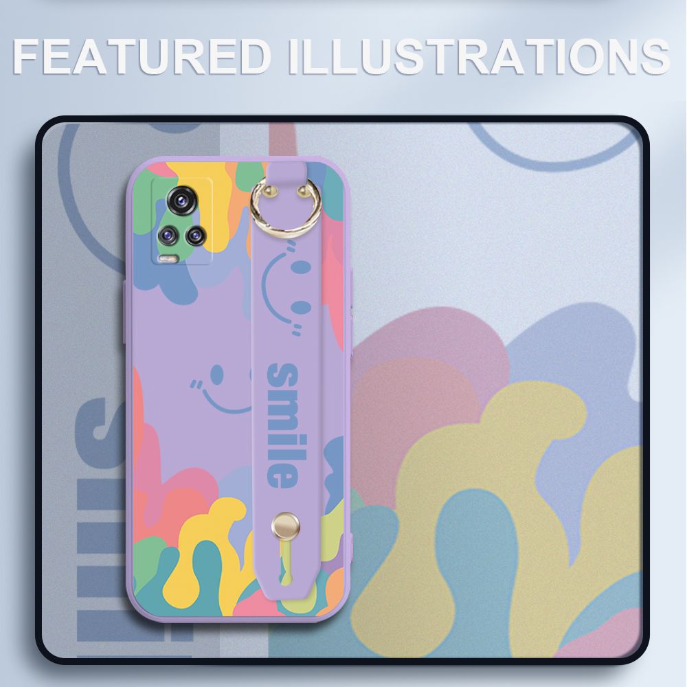 UCUC for Vivo V20 Pro Wrist Strap Case INS Style Soft Candy Color Splash Ink Cover Ultra Thin Anti Fall Liquid Silicone Phone Case