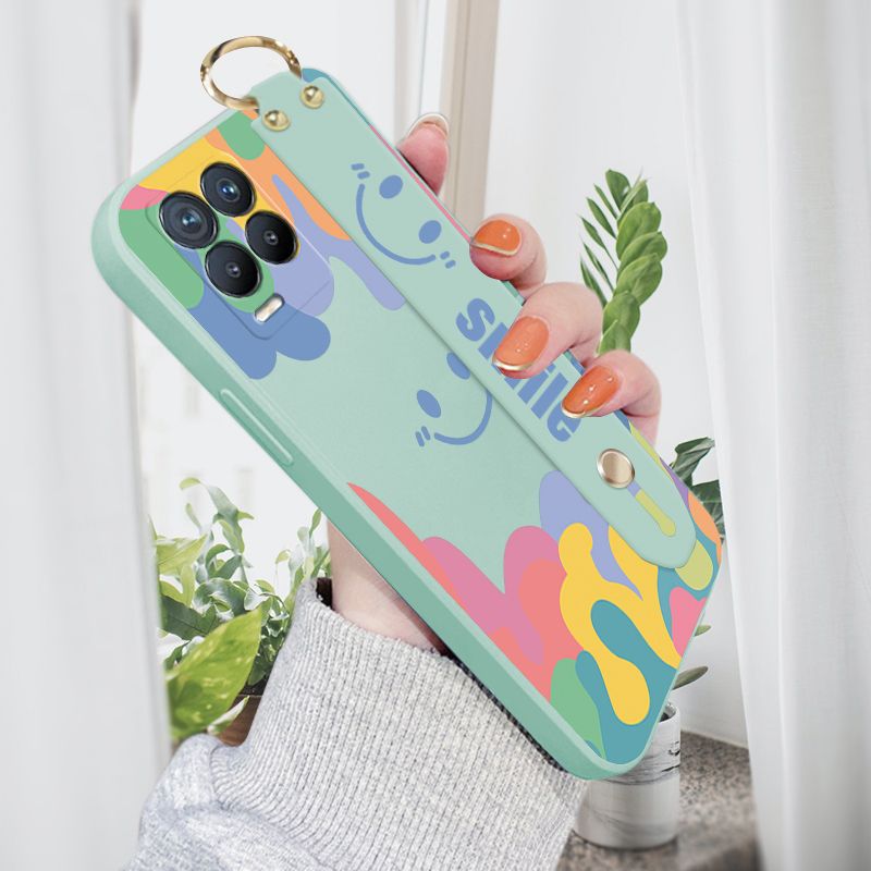Jizetin for Realme 8 / Realme 8 Pro Pro Wrist Strap Case Soft Candy Color Splash Ink Cover Ultra Thin Anti Fall Liquid Silicone Phone Case