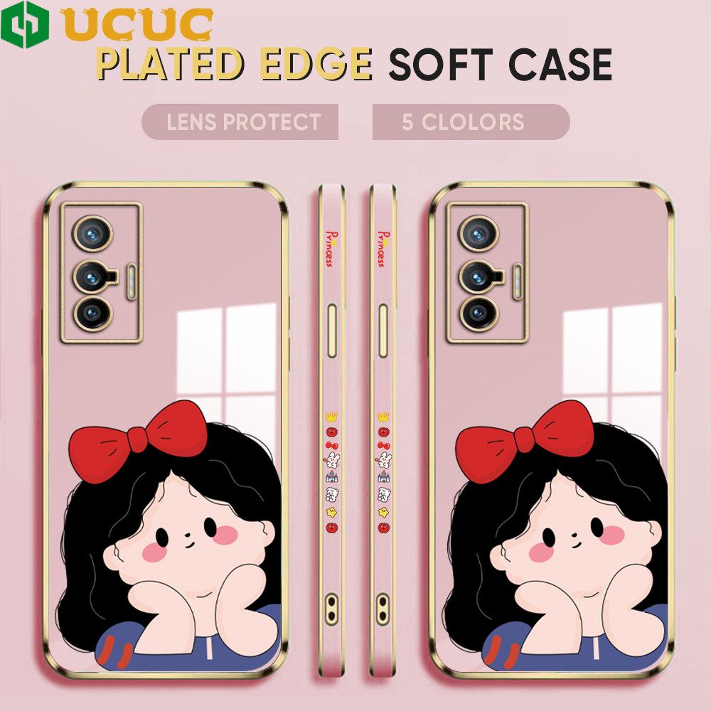 UCUC for Vivo X70 5G Back Cover + Free Lanyard Cute Gir Luxury 6D Plating Case Side Pattern Soft Silicone Square Phone Cases