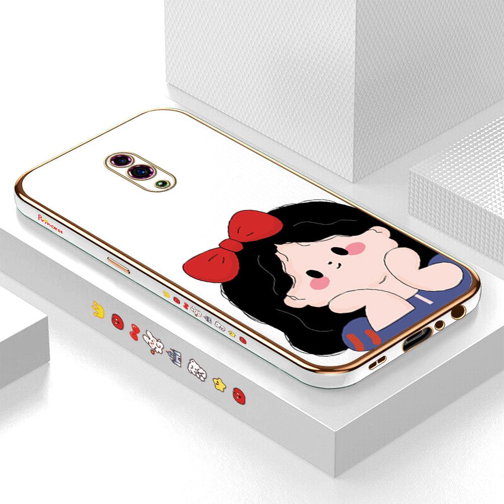 Luxury 6D Plating Soft Casing Silicone Square Frame Phone Case For OPPO Reno Case Shiny Bling Back Cover Cartoon Cute Bow Girl Square Edge Pattern Design Soft Case + Free Lanyard
