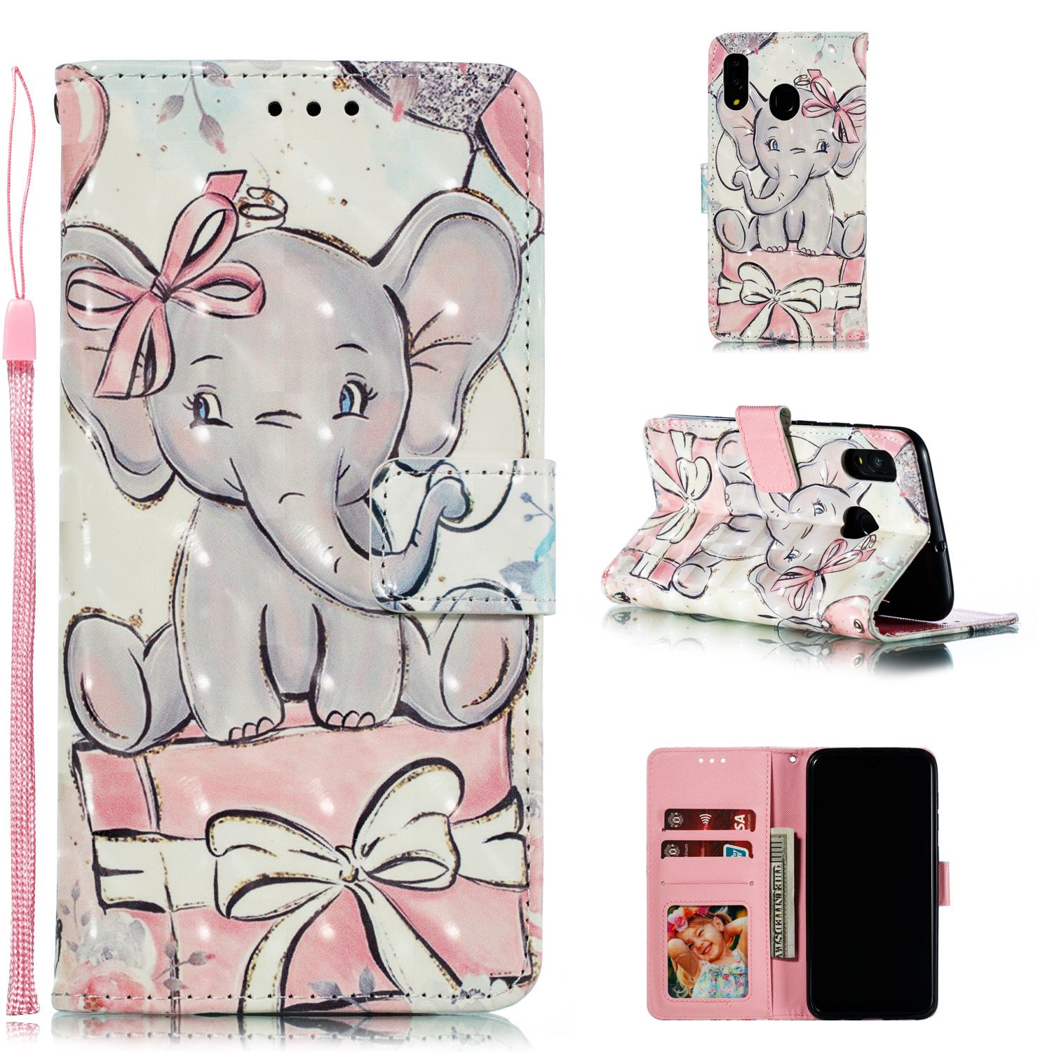 Yfashion For  A20-0 3D Coloured Painted Leather Protective Phone Case with on & Card Position & Lanyard