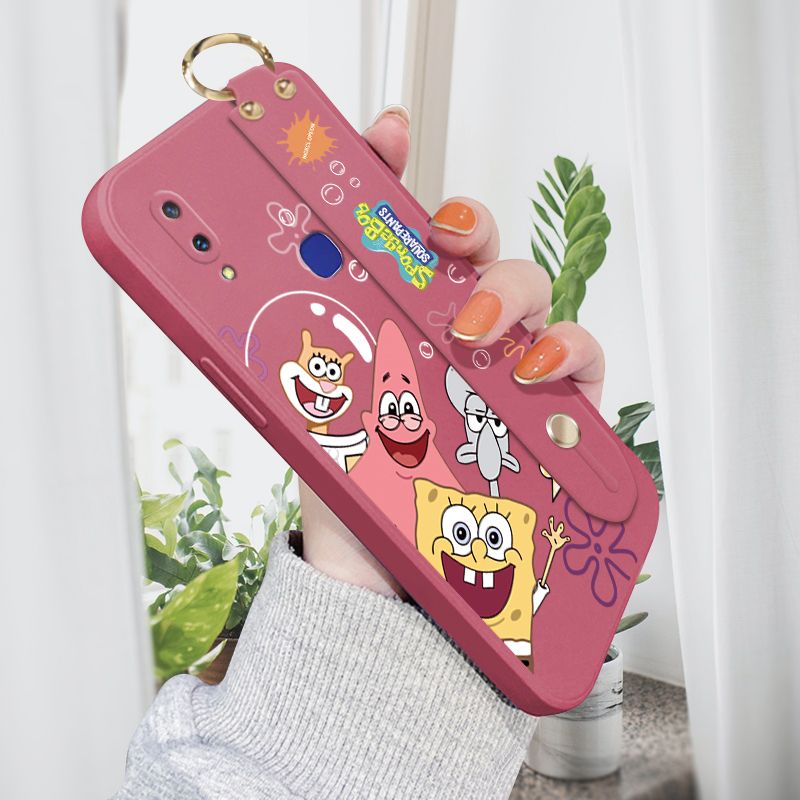 Jizetin for Vivo V11i Wrist Strap Case Funny Cartoon Sea Creatures Cover Ultra Thin Anti Fall Liquid Silicone Phone Case