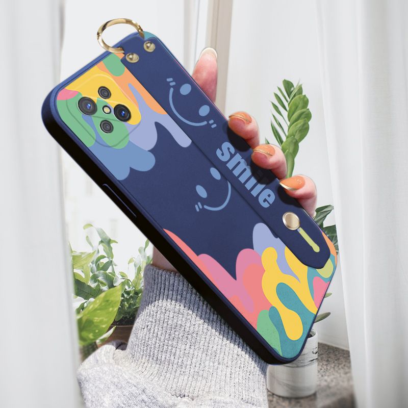 Jizetin for OPPO Reno4 Z 5G Wrist Strap Case Soft Candy Color Splash Ink Cover Ultra Thin Anti Fall Liquid Silicone Phone Case