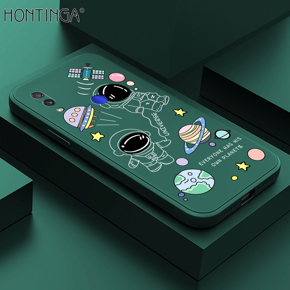 Hontinga for Redmi Note 7 / Note 7 Pro Case Fashion Earth Planet Astronaut Phone Case Soft Square Edge Silicone Cases Full Lens Cover Shockproof Protection Cover