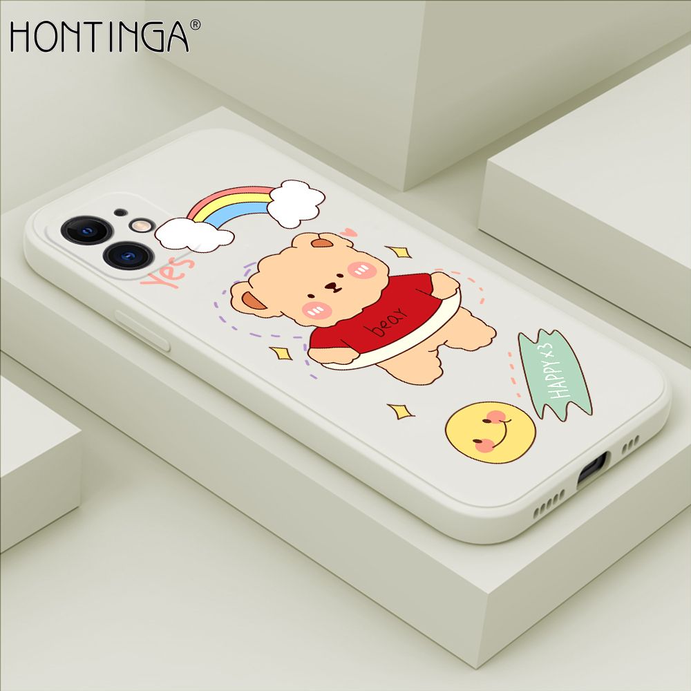 Hontinga for iPhone 11 Case Lovely Cartoon Bear Phone Case Phone Case Soft Square Edge Silicone Cases Full Lens Cover Shockproof Protection Cover