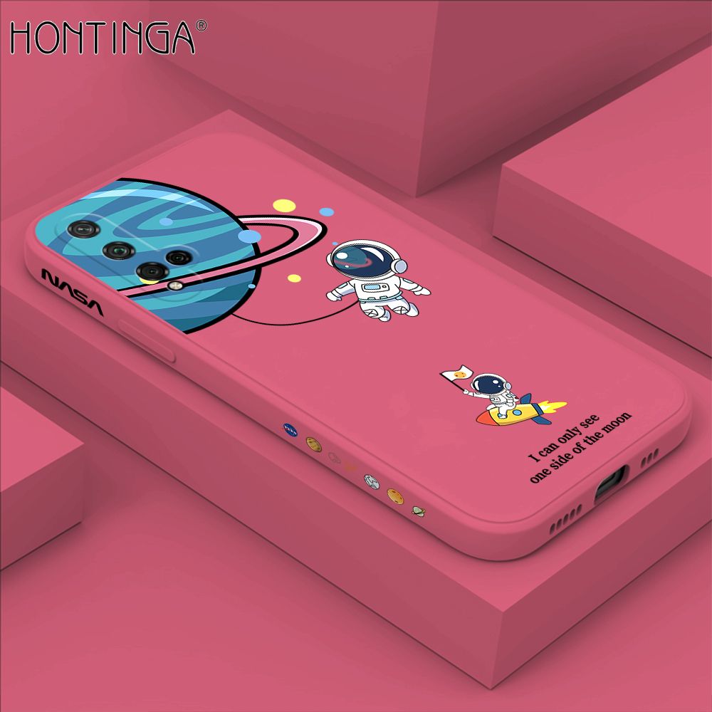 Hontinga for Huawei Nova 5T Case Cartoon Astronaut Side Design Back Cover Soft Square Edge Liquid Silicone Phone Cases