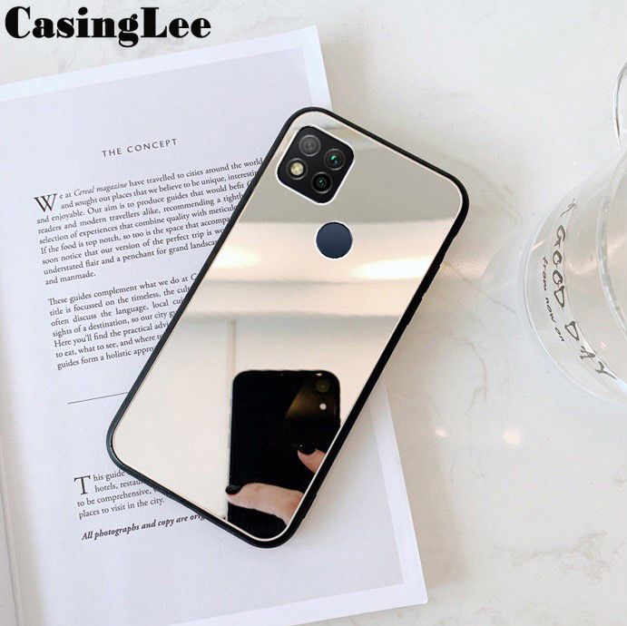 Casinglee For Xiaomi Redmi 9 Dual Camera Back Cover Luxury Plating Clear View Makeup Mirror Soft Phone Cover for Xiaomi Redmi 9 Dual Camera Cosmetic Mirror Case
