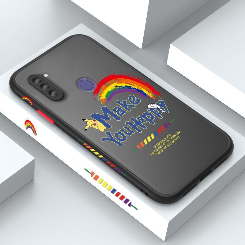 ZeroQiQi for Samsung A11 Case Creative Cartoon Rainbow Pikachu Side Printing Cover Frosted Ultra Thin Protective Anti Fall Phone Case
