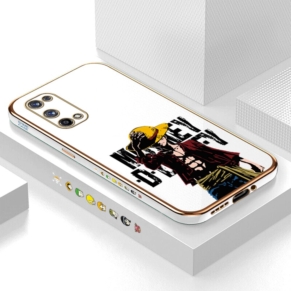 Luxury 6D Plating Case for Realme X7 Pro 5G Anime Cartoon Cool Luffy Side Pattern Back Cover Soft Silicone Square Frame Shiny Bling Phone Cases + Free Lanyard