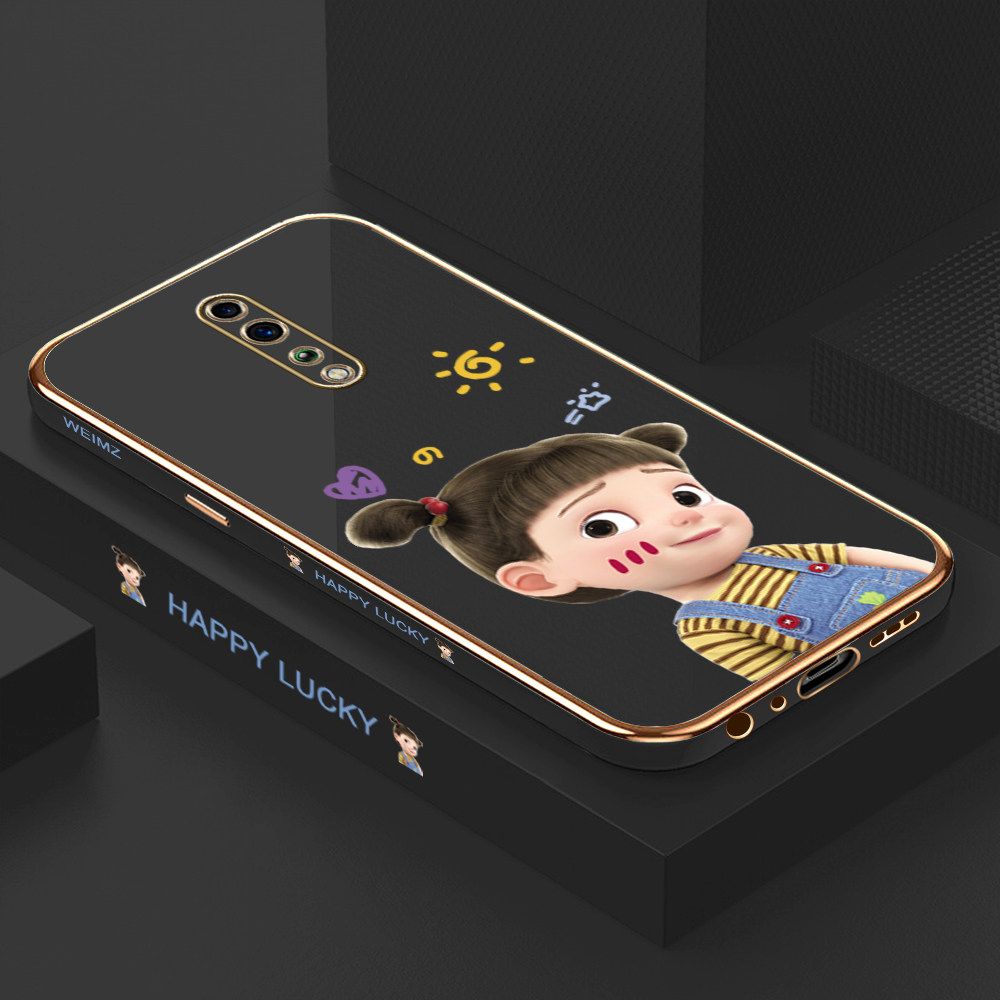 ZeroQiQi for OPPO Reno Z Back Cover Cute Girl Luxury 6D Plating Case Side Pattern Soft Silicone Square Mobile Phone Cases + Free Lanyard