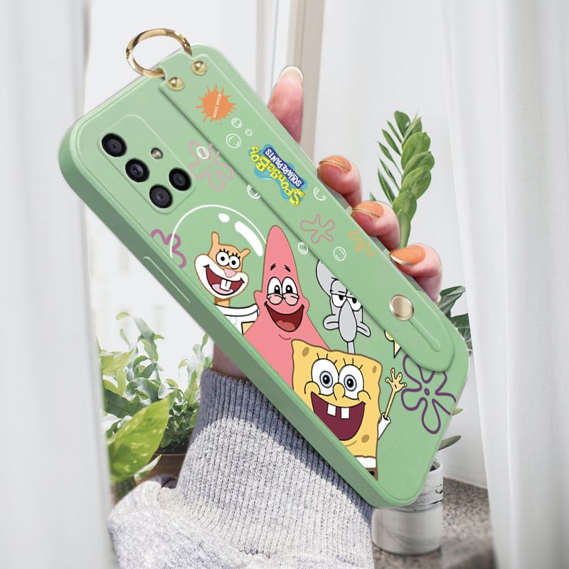 Jizetin for Samsung Galaxy A71 Wrist Strap Case Funny Cartoon Sea Creatures Cover Ultra Thin Anti Fall Liquid Silicone Phone Case