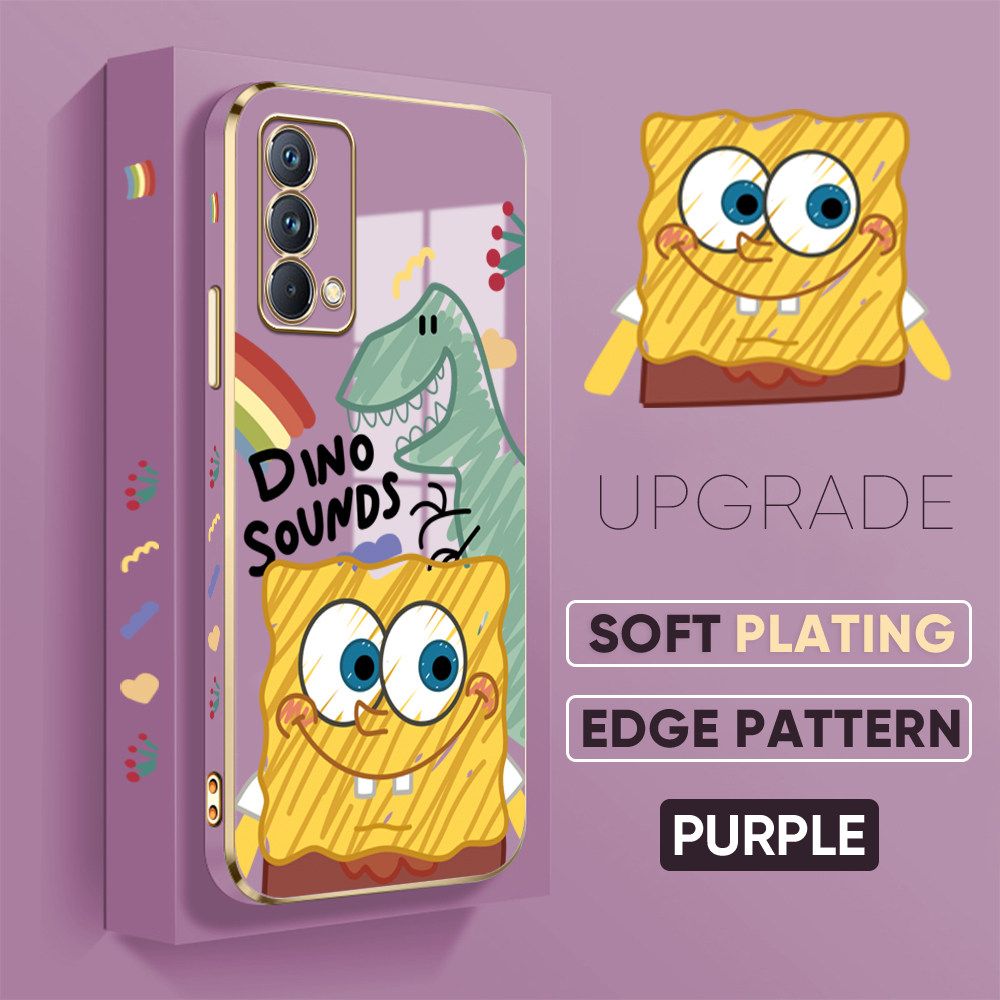 TA for Realme GT Master / Realme GT Master Edition Back Cover + Free Lanyard Sponge Dinosaur Luxury 6D Plating Case Side Pattern Soft Silicone Square Phone Cases