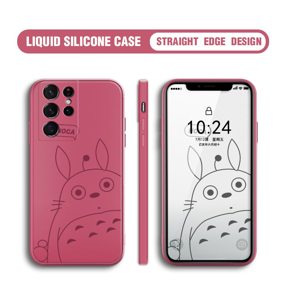 BILI for Samsung Galaxy S21 Ultra 5G Back Cover Lovely Totoro Multicolor Liquid Silicone Phone Case Soft Square Lens Protection Phone Cases