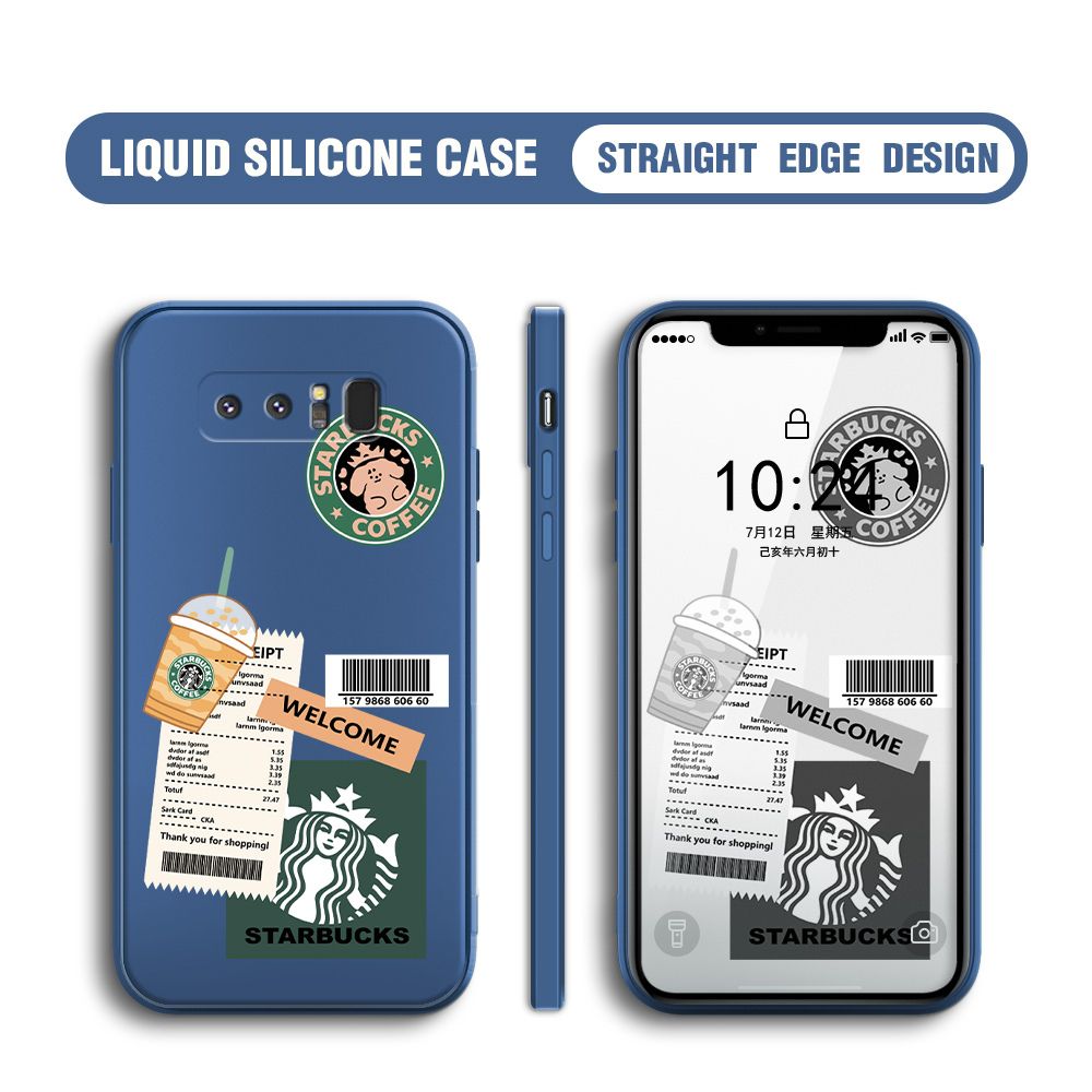 BILI for Samsung Galaxy Note 8 Back Cover Creative Coffee Order Receipt Multicolor Liquid Silicone Phone Case Soft Square Lens Protection Phone Cases