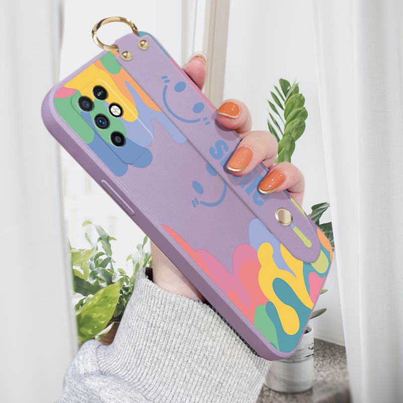 Jizetin for Infinix Note 10 Back Cover Cartoon Dreamlike Smile Wrist Strap Phone Case Candy Color shock proof Protective Phone Cases