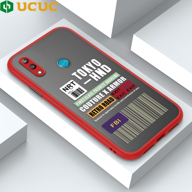 UCUC for Honor Y7 Pro 2019 Back Cover FBI Sticker Frosted Transparent Hard Phone Case Thin Shockproof Full Cover Camera Protect Case