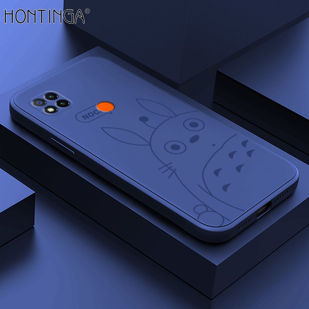 Hontinga for Redmi 9C / Redmi 10A Case Cartoon Cute Totoro Pattern Back Cover Soft Square Edge Liquid Silicone Phone Cases