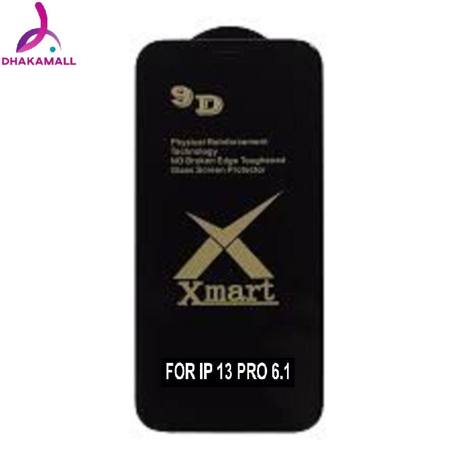For Apple iPhone 13 Pro (6.1) XMART 9D Tempered Glass Screen Protector Full Coverage Full Glue 9H Hardness-Black