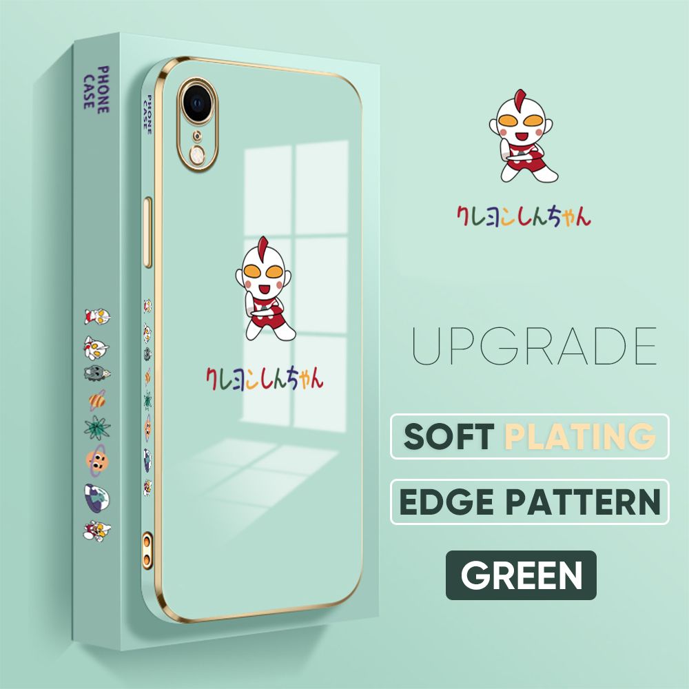 TA for iPhone XR Back Cover + Free Lanyard Cartoon Ultraman Luxury 6D Plating Case Side Pattern Soft Silicone Square Phone Cases
