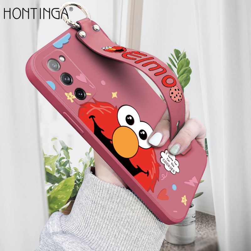 Hontinga for Samsung Galaxy S20 FE 4G / 5G Wrist Strap Case Cute Cute Cartoon Little Monster Phone Cover Square Edge Liquid Silicone Case Full Cover Camera Shockproof Protective Cases