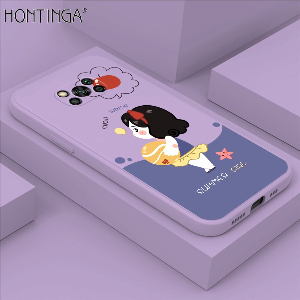 Hontinga for Xiaomi Poco X3 Pro / X3 NFC Case Cute Cartoon Girl Phone Case Phone Case Soft Square Edge Silicone Cases Full Lens Cover Shockproof Protection Cover