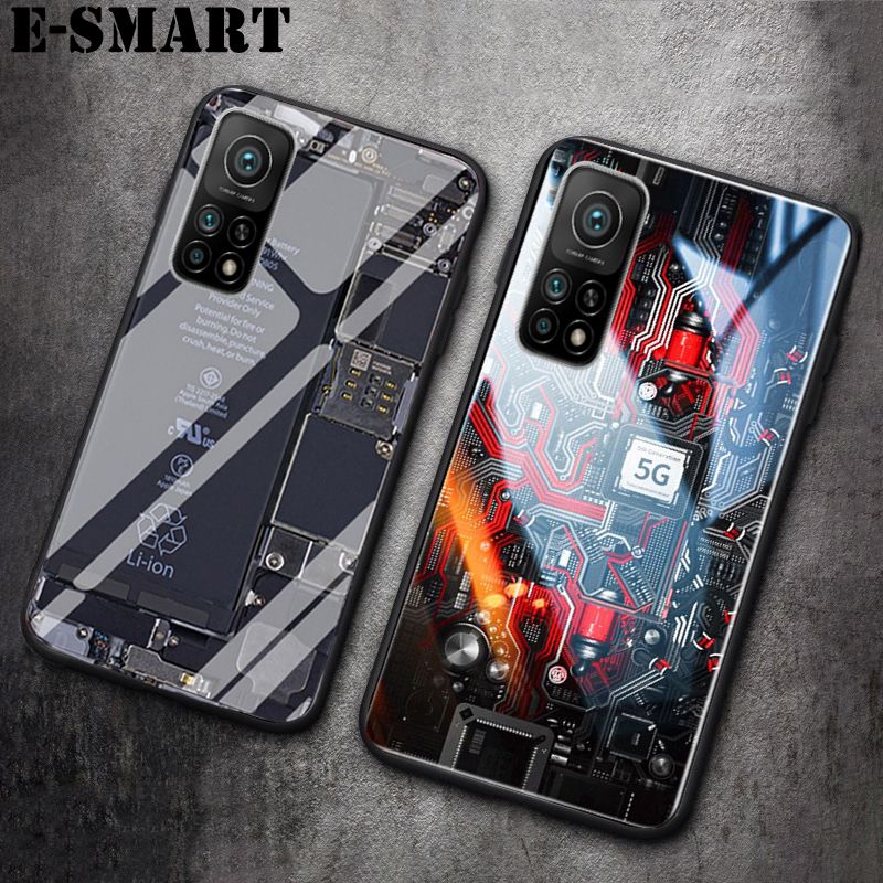 For Xiaomi 10T Pro Back Cover Explorer Version Theme Case Tempered Glass Protector Case for Mi 10T Pro Case Clear Circuit Board Design Full Coverage Phone cases